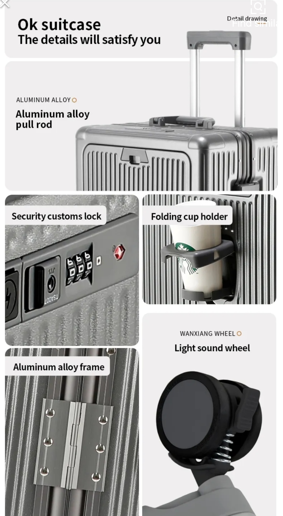 Silver luggage product view